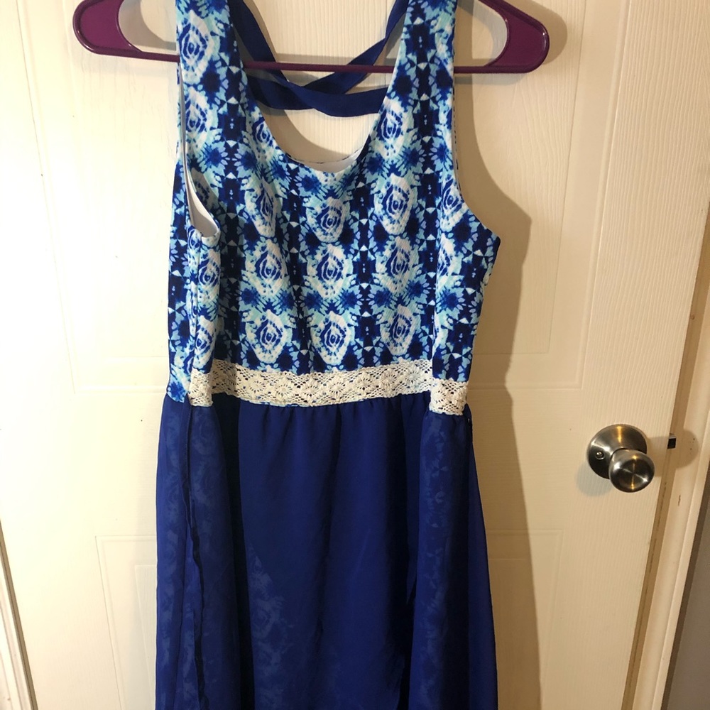 Girls blue Justice dress with cross cross back